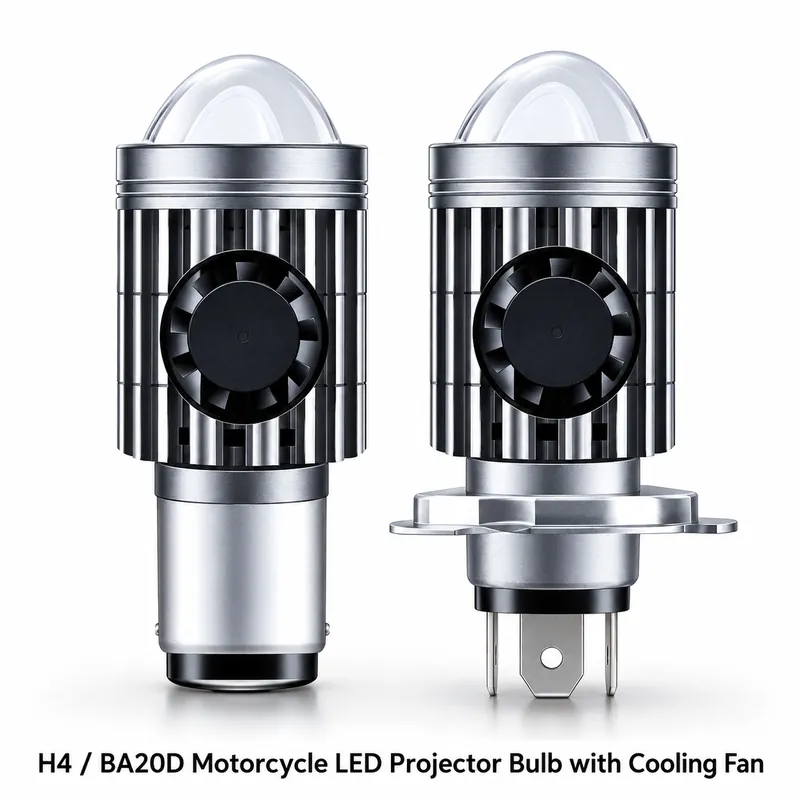 H4 / BA20D Motorcycle LED Projector Bulb with Cooling Fan