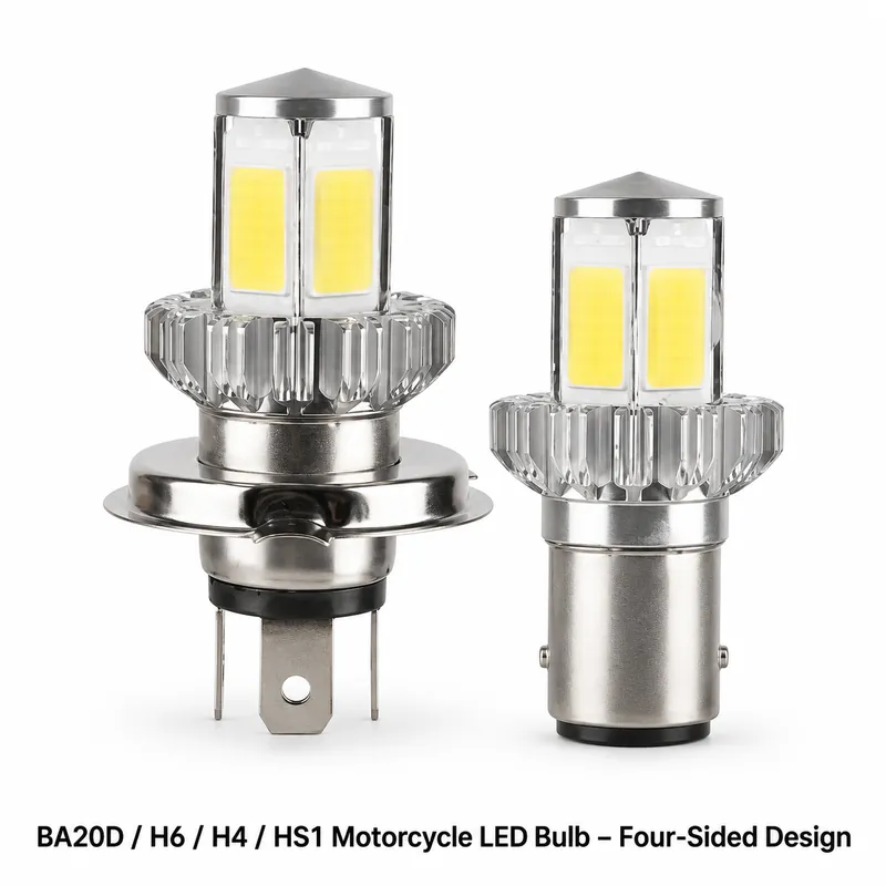 BA20D / H6 / H4 / HS1 Motorcycle LED Bulb – Four-Sided Design
