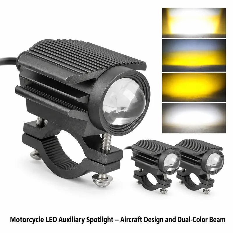 Motorcycle LED Auxiliary Spotlight – Aircraft Design and Dual-Color Beam