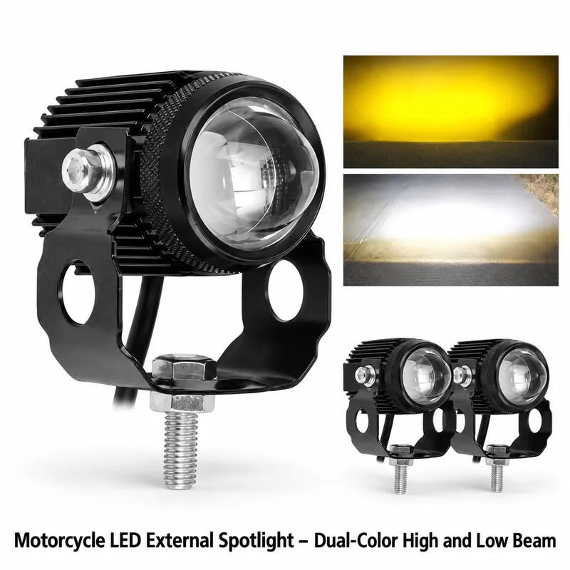 Motorcycle LED External Spotlight – Dual-Color High and Low Beam