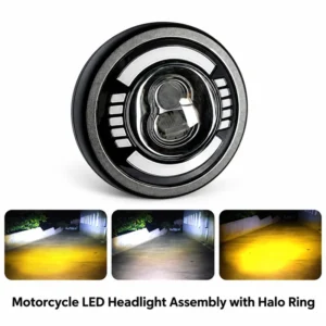 Motorcycle LED Headlight Assembly with Halo Ring