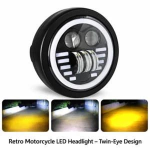 Retro Motorcycle LED Headlight – Twin-Eye Design