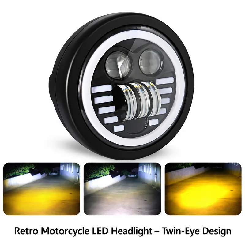 Retro Motorcycle LED Headlight – Twin-Eye Design