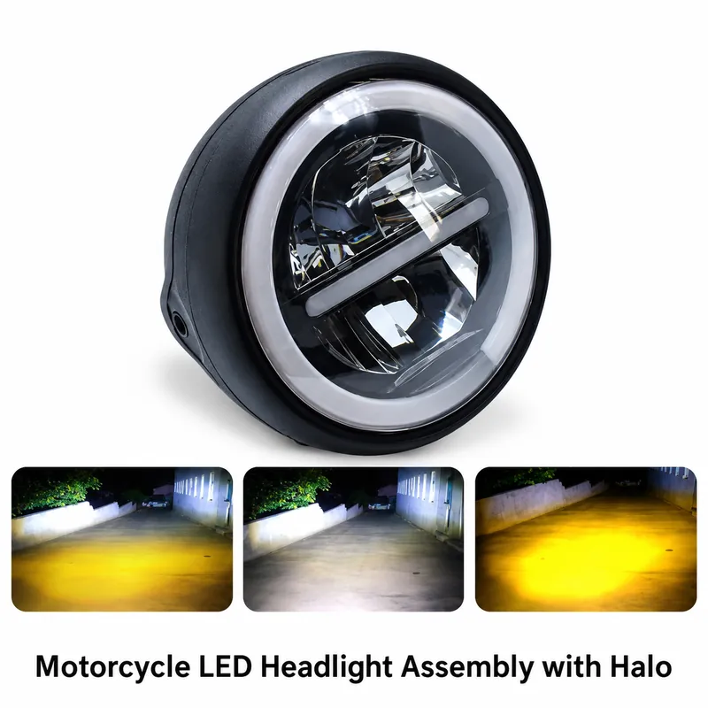Motorcycle LED Headlight Assembly with Halo