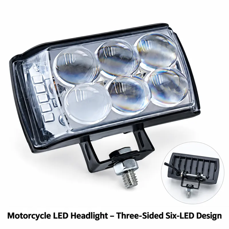 Motorcycle LED Headlight – Three-Sided Six-LED Design