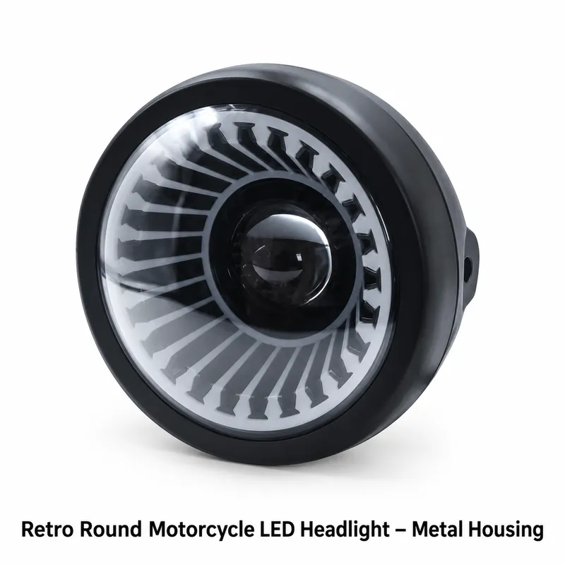 Retro Round Motorcycle LED Headlight – Metal Housing