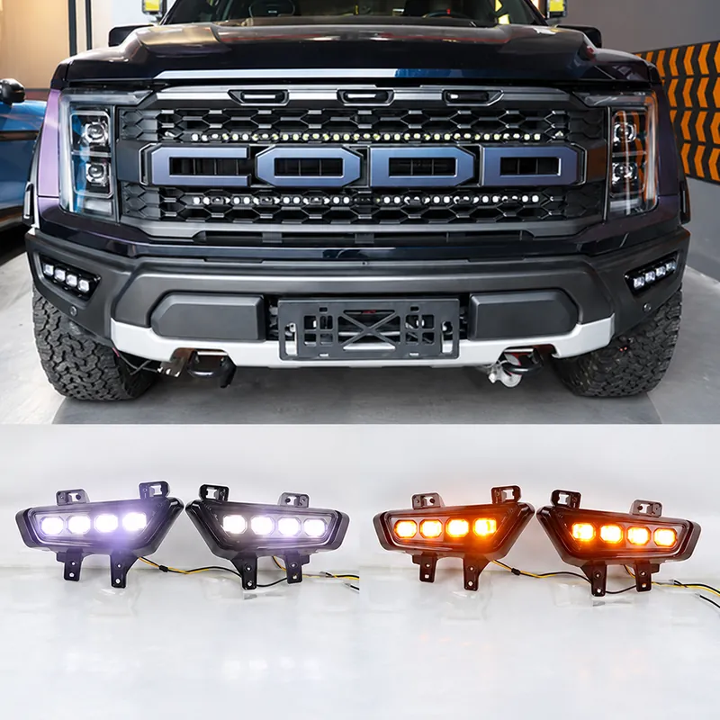 Ford F-150 2022 LED Daytime Running Lights – Four-Lamp Design, Gloss Black Finish, Dual-Color Version