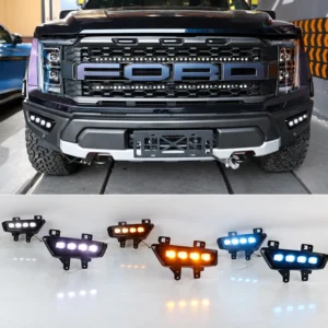 Ford F-150 2022 LED Daytime Running Lights – Four-Lamp Design, Gloss Black Finish, Three-Color Version
