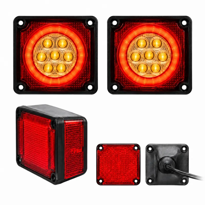 Trailer Square LED Waterproof Taillight (New Model, with Fog Ring) | TOPONE TP-H-002